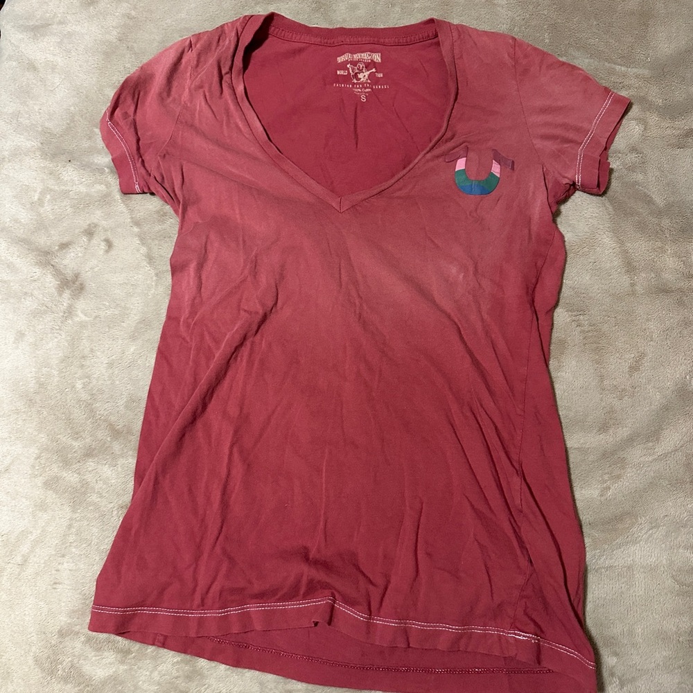 True Religion Pink Fitted Short Sleeve Tee small